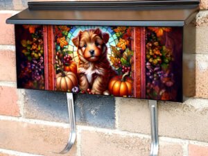 Stained Glass Autumn Puppy Townhouse Mailbox Cover