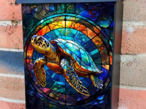 Stained Glass Turtle in the Sea Colonial Mailbox Cover