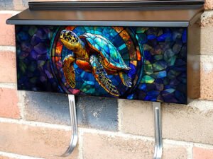 Stained Glass Turtle in the Sea Townhouse Mailbox Cover
