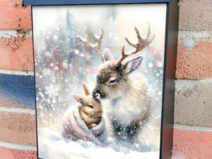 Winter Bunny and Reindeer Baby Colonial Mailbox Cover