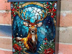 Stained Glass Christmas Deer 2 Colonial Mailbox Cover