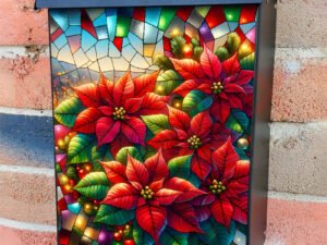 Stained Glass Christmas Poinsettias Colonial Mailbox Cover