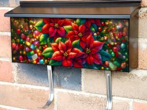 Stained Glass Christmas Poinsettias Townhouse Mailbox Cover