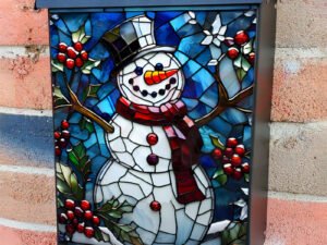 Stained Glass Christmas Snowman Colonial Mailbox Cover