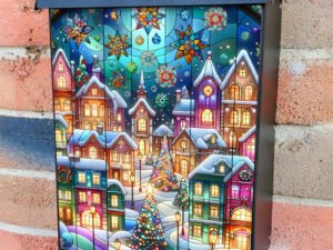 Stained Glass Christmas Town Colonial Mailbox Cover
