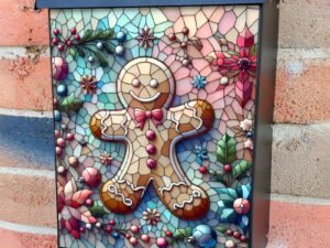 Stained Glass Pastel Gingerbread Man Colonial Mailbox Cover