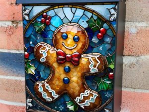 Stained Glass Gingerbread Man Colonial Mailbox Cover
