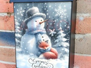 Winter Snowman and Baby Fox Colonial Mailbox Cover