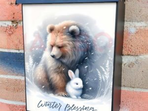 Winter Bear and Bunny in the Snow Colonial Mailbox Cover