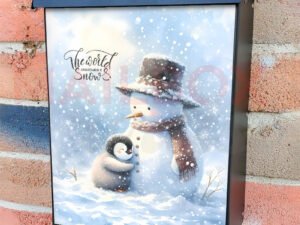Winter Snowman and Penguin in the Snow Colonial Mailbox Cover
