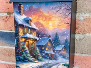Cottages in a Snowy Village Colonial Mailbox Cover