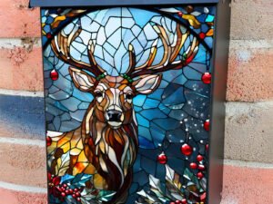 Stained Glass Winter Deer Colonial Mailbox Cover