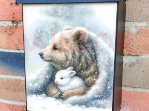 Winter Bunny and Bear Colonial Mailbox Cover