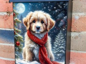 Cute Christmas Puppy Colonial Mailbox Cover