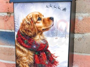 Puppy Waiting for Santa Colonial Mailbox Cover