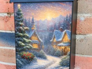 Snowy Day in the Village Colonial Mailbox Cover