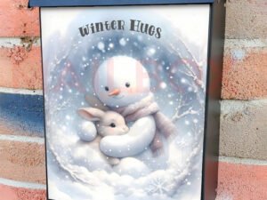 Snowman and Bunny Hugs Colonial Mailbox Cover