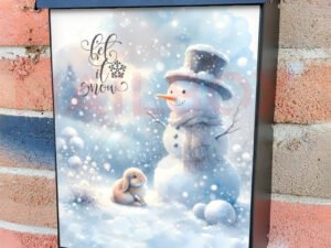 Let it Snow Snowman and Bunny Colonial Mailbox Cover