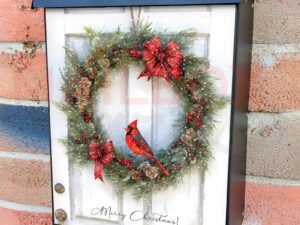 Christmas Wreath and Cardinal Colonial Mailbox Cover