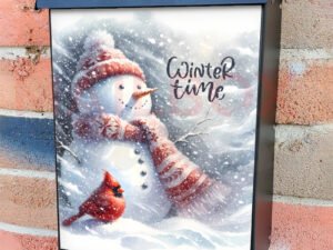Winter Time Snowman and Cardinal Colonial Mailbox Cover