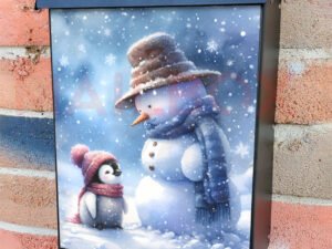 Cute Penguin and Snowman Colonial Mailbox Cover