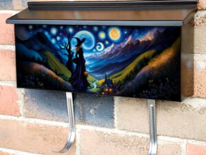 Starry Night Halloween Witch Townhouse Mailbox Cover