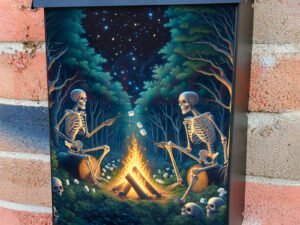 Halloween Skeletons Roasting Marshmallow Colonial Mailbox Cover
