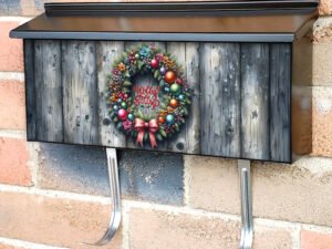 Rustic Christmas Holly Jolly Wreath Townhouse Mailbox Cover