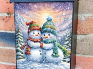 Cute Snowman Couple Colonial Mailbox Cover