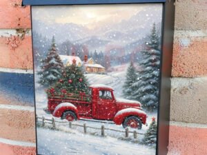 Red Christmas Farmhouse Truck Colonial Mailbox Cover