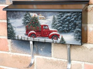 Red Christmas Farmhouse Truck Townhouse Mailbox Cover