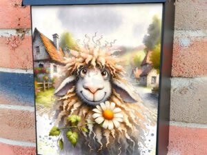 Spring Sheep with a Daisy Colonial Mailbox Cover