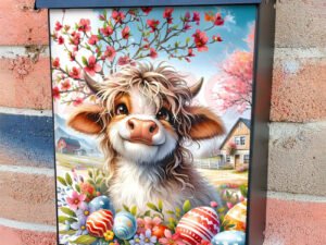 Cute Cow Waiting for Easter Colonial Mailbox Cover