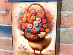 Cute Goose with Flowers Colonial Mailbox Cover